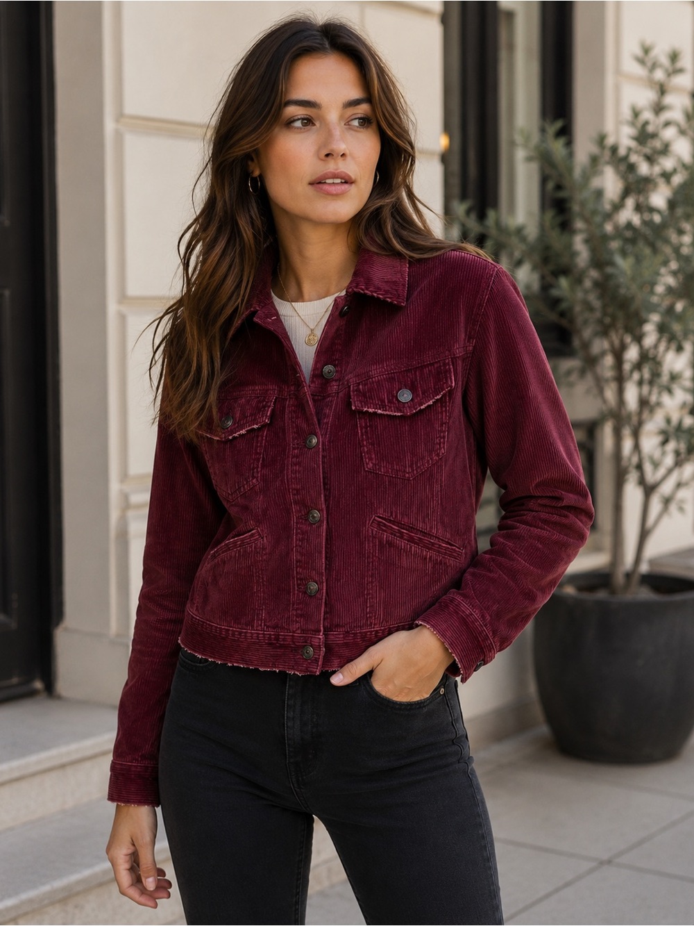 NWOT Free People Nelson Plum Corduroy Trucker Jacket Womens XS